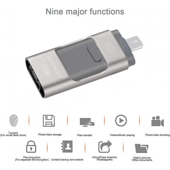 SOONTEC 128 GB Memory Stick, 3.0 USB-Stick, 3 in 1 für MICRO USB/PC/iPhone Speichererweiterung für Smartphone