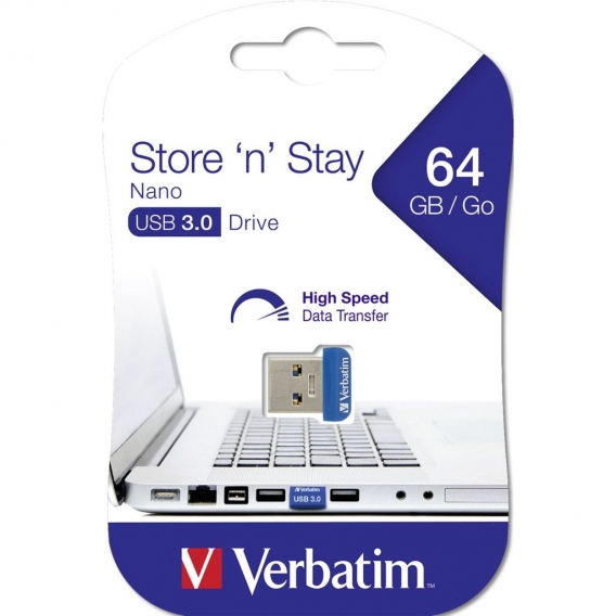 Verbatim Store `n` Stay NANO - USB-Flash-Laufwerk - 64 GB - USB 3.0 - Blau