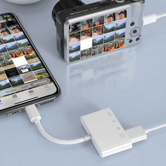 Lightning iPhone / iPad Kartenleser Adapter für USB / Micro-SD /Lightning - Weiß