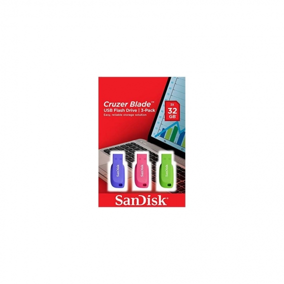 Sandisk USB Stick Cruzer Blade USB Flash Drive 3pack 32GB, Typ-A, 2.0, Ohne Deckel, Blau, Grün, Pink