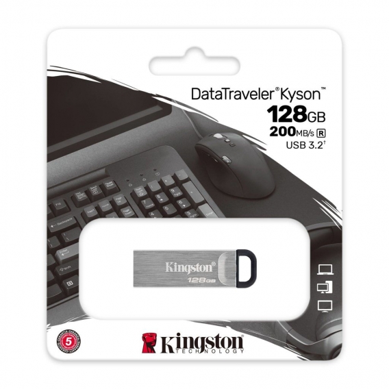 Kingston USB-Flash-Laufwerk DataTraveler Kyson 128 GB, USB 3.2 Gen 1, Schwarz/Grau