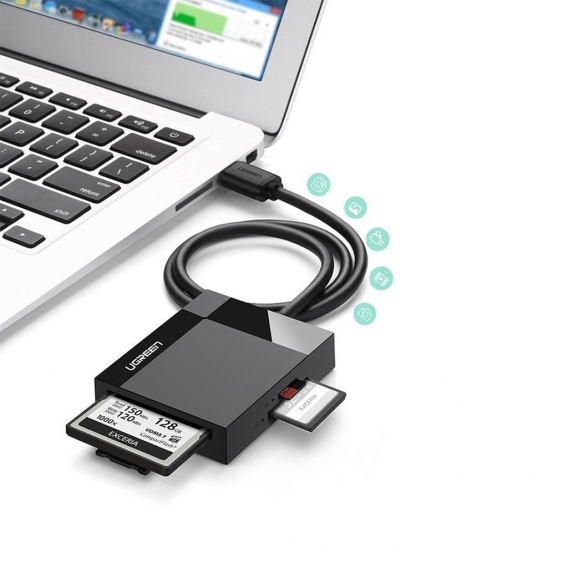 Ugreen 4in1 USB 3.0 SD / micro SD / CF / MS Kartenleser Cardreader Speicherkartenleser Multi Adapter schwarz