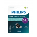 Philips 2 in 1  USB 3.1 zu  USB C 64GB Schwarz Flash Drive PC MAC Tablets Smartphones