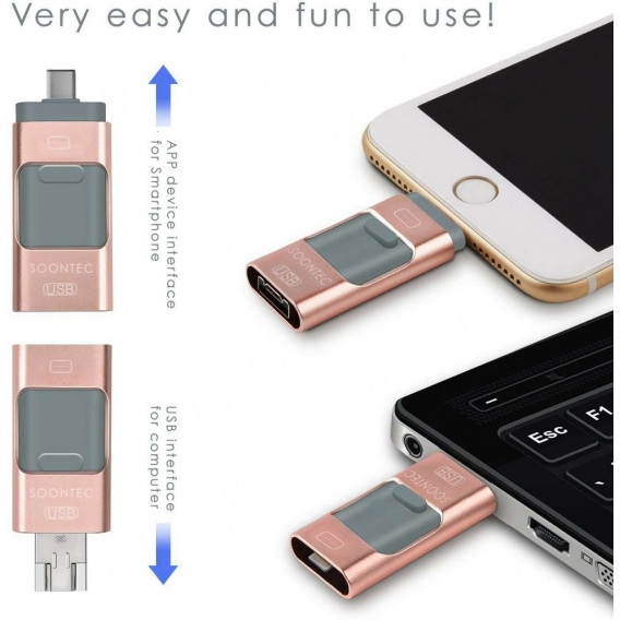 SOONTEC 128 GB ROSE 3.0 USB-Stick Memory Stick 3 in1 USB-C/PC/iPhone