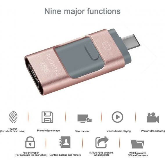 SOONTEC 128 GB ROSE 3.0 USB-Stick Memory Stick 3 in1 USB-C/PC/iPhone