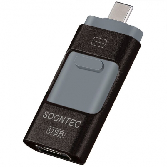 SOONTEC 64GB SCHWARZ 3.0 USB-Stick Memory Stick 3 in1 USB-C/PC/iPhone