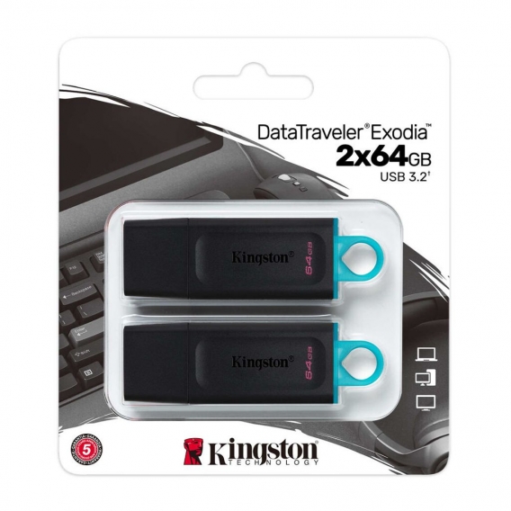 Kingston Technology DataTraveler Exodia, 64 GB, USB Typ-A, 3.2 Gen 1 (3.1 Gen 1), Kappe, 11 g, Schwarz