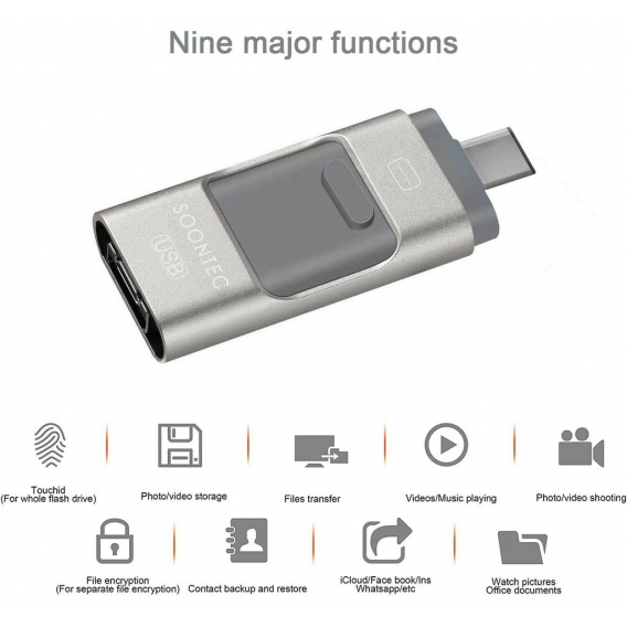 SOONTEC 64GB SILBER 3.0 USB-Stick Memory Stick 3 in1 USB-C/PC/iPhone