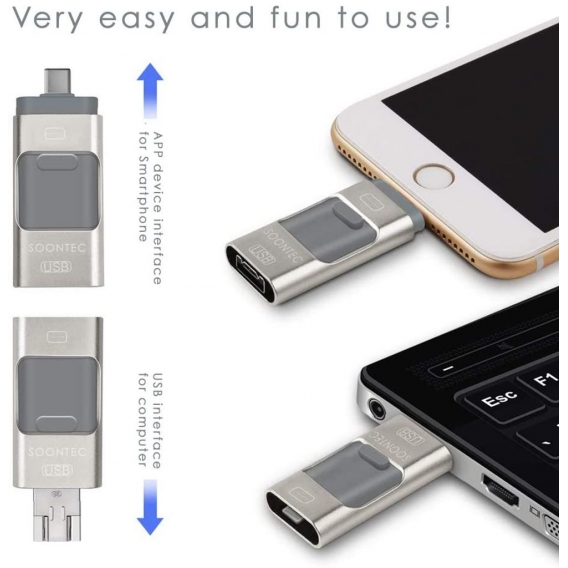 SOONTEC 64GB SILBER 3.0 USB-Stick Memory Stick 3 in1 USB-C/PC/iPhone