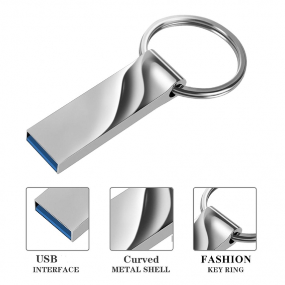 4/8/16/32/64GB Mini USB 3.0 Auto Computer U Disk Flash Drive mit Typ-C Adapter Silber 64GB