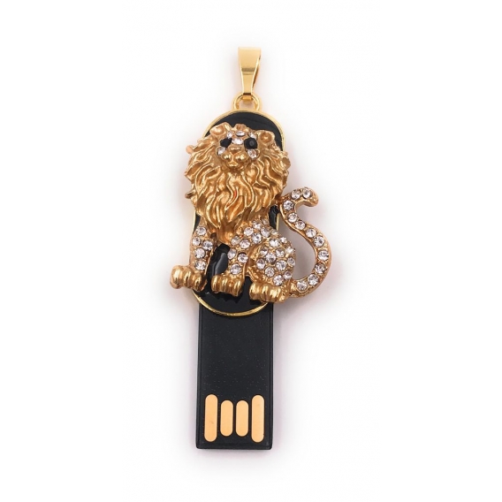 Onwomania Löwe Leo König Tiere gold schwarz Glitzer Strass USB Stick in Alu Geschenkbox 32 GB USB 2.0