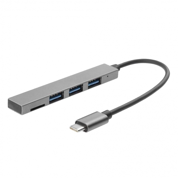 USB C-Hub, USB Typ C zu USB 2.0 Adapter, Typ C Hub mit 3x USB2.0 Ladeanschluss + Speicherkartenleser (Grau)