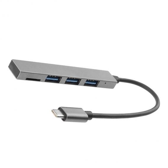 USB C-Hub, USB Typ C zu USB 2.0 Adapter, Typ C Hub mit 3x USB2.0 Ladeanschluss + Speicherkartenleser (Grau)