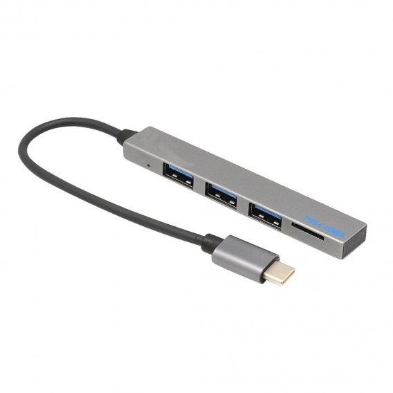 USB C-Hub, USB Typ C zu USB 2.0 Adapter, Typ C Hub mit 3x USB2.0 Ladeanschluss + Speicherkartenleser (Grau)