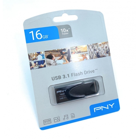 PNY 16GB USB 3.1 Speicherstift Attache 4 Capless Sliding Design, schwarz