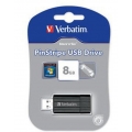 Verbatim PinStripe USB Drive 8GB - Black, 8 GB, USB 2.0, Kappe, 21 mm, 54 mm, 9.22 mm