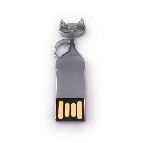 Onwomania Katze Silber aus Metall flach USB Stick in Alu Geschenkbox 32 GB USB 2.0