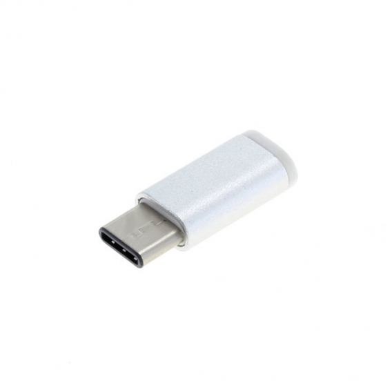 OTB Adapter - Micro-USB 2.0 Buchse auf USB Type C (USB-C) Stecker - silber - Metallgehäuse