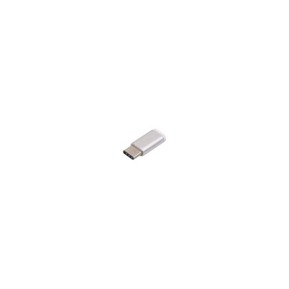 OTB Adapter - Micro-USB 2.0 Buchse auf USB Type C (USB-C) Stecker - silber - Metallgehäuse