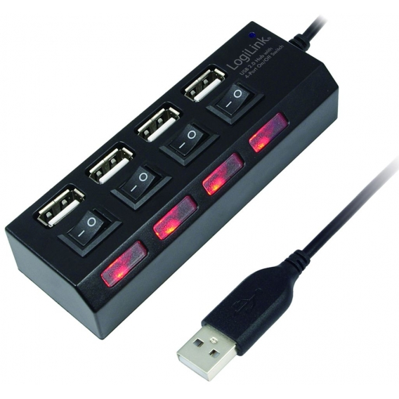 LogiLink USB 2.0 Hub 4 Port mit Ein /Ausschalter schwarz