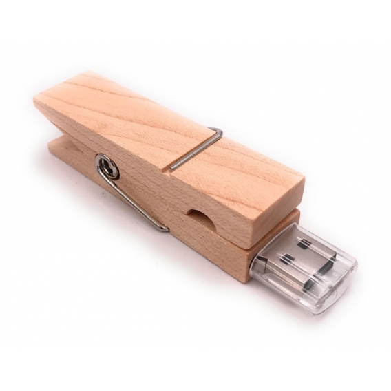 Onwomania Wäscheklammer echt Holz Klammer Glupperl USB Stick in Alu Geschenkbox 16 GB USB 3.0