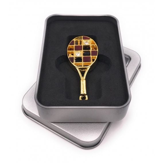 Onwomania Tennis Schläger golden Sport Ball USB Stick in Alu Geschenkbox 8 GB USB 2.0