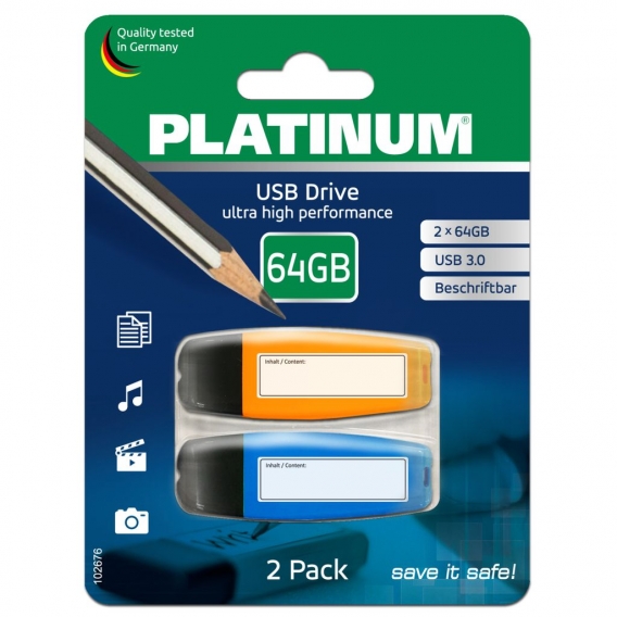 Platinum 2x 64 GB USB-Stick mit Beschriftungsfeld USB 3.0 Laufwerk in Textmarker-Optik