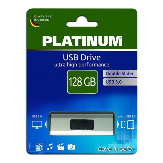 Platinum Double-Slider USB-Stick 128 GB USB 3.0 & Micro USB 2.0 Dual USB-Flash-Laufwerk - Zeitloser OTG Speicher-Stick in silber