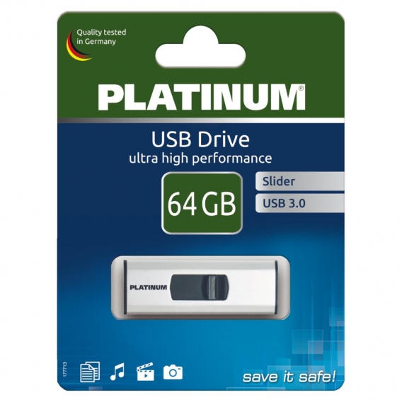 Platinum Slider 64 GB USB-Stick modernes USB 3.0 Laufwerk mit kappenlosem Design