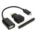 Mini HDMI Stecker Auf HDMI Buchse Micro USB GPIO Für Raspberry Pi Zero Black