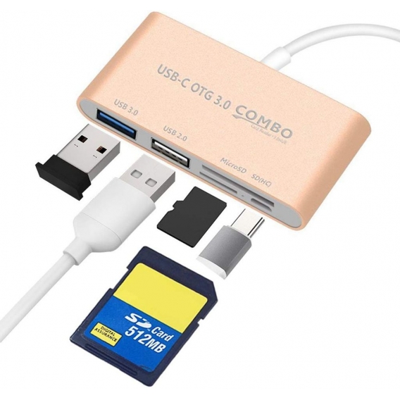 USB C Micro SD/MMC/SD Card Reader + USB 3.0 Typ A Power) Laden Port Hub Adapter, sourceton USB C bis SuperSpeed-USB, TF Micro SD