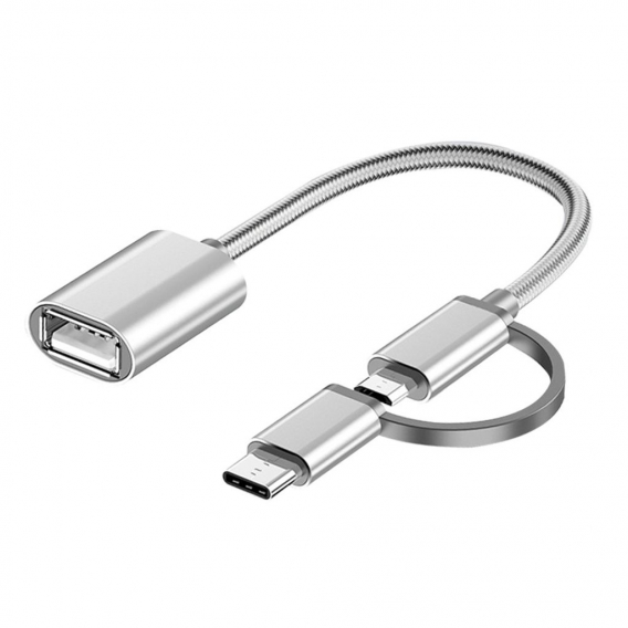 Pyzl 2-in-1-OTG-Adapterkabel, Nylongeflecht, USB 3.0 für Micro-USB-Typ-C-Datensynchronisierungsadapter, unterstützt Android Macb