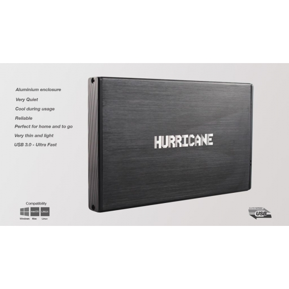 Hurricane 9.5mm GD25612 1TB 2.5" USB 3.0 Externe Aluminium Festplatte fr Mac, PC, PS4, PS4 Pro, Xbox, Backups