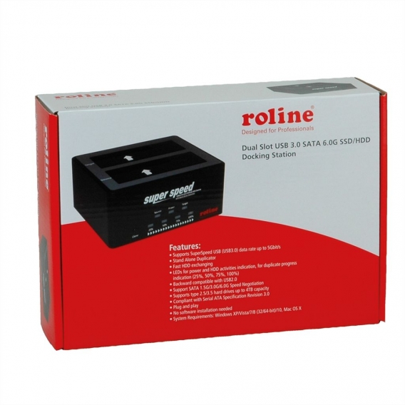 ROLINE 2.5" / 3.5" SATA HDD/SSD Docking Station, USB 3.2 Gen 1, HDD-Clone-Funkti