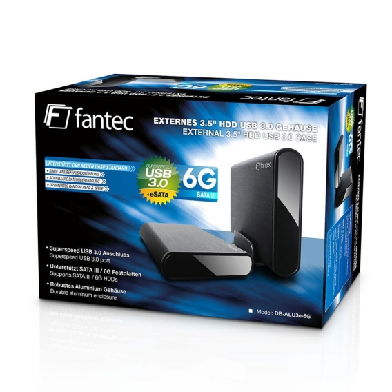 FANTEC DB-ALU3e-6G, externes 3,5"-SATA-Gehäuse, USB 3.0, eSATA, Alu, schwarz