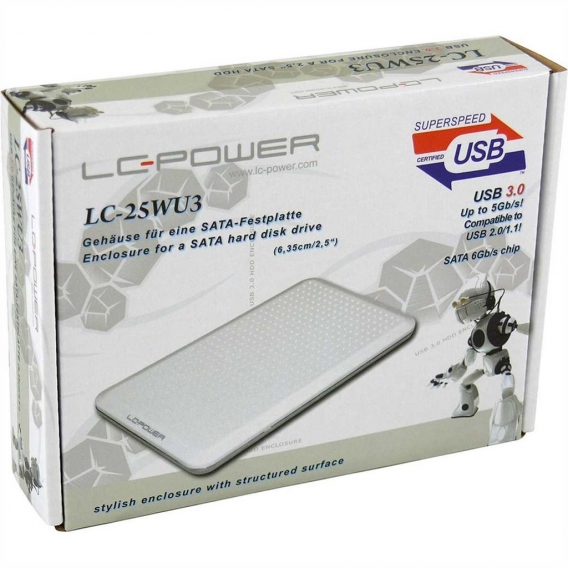 LC-Power LC-25WU3, externes 2,5"-SATA-Gehäuse, USB 3.0, weiß