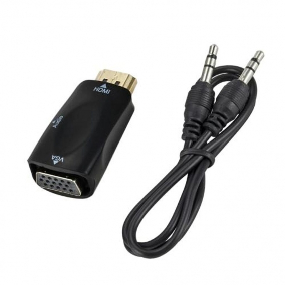 HDMI-zu-VGA-Adapter Plug-and-Play HDMI-kompatibel zu VGA für Desktop-Laptop-Computer PC Farbe Schwarz mit Aux-Kabel