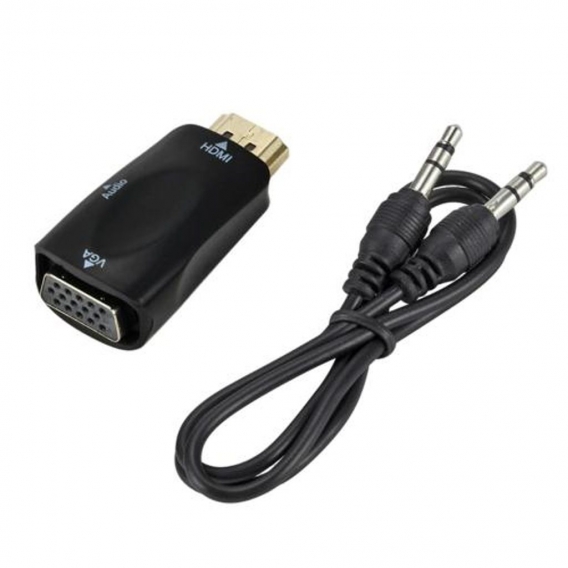 HDMI-zu-VGA-Adapter Plug-and-Play HDMI-kompatibel zu VGA für Desktop-Laptop-Computer PC Farbe Schwarz mit Aux-Kabel