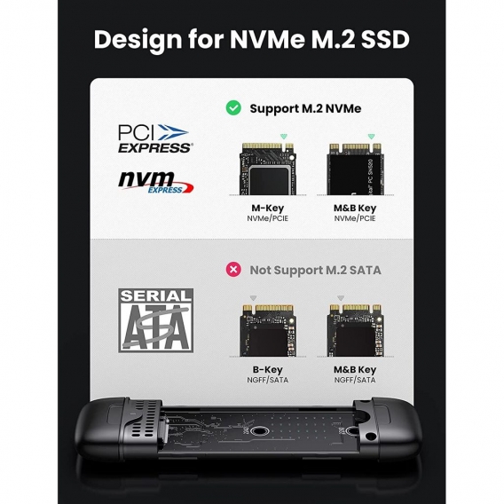 UGREEN M.2 NVMe Gehäuse USB A und USB C 3.1 Gen2 10Gbps M.2 NVMe Gehäuse kompatibel mit SSD NVMe M Key und B & M Key in Größe 22