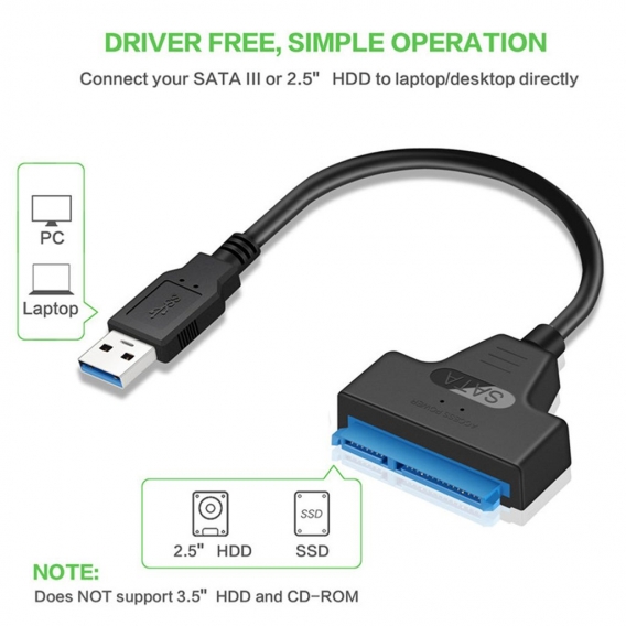 USB 3.0 zu SATA Adapter Konverter Kabel 22Pin SATAIII zu USB 3.0 Adapter zu 2,5 "SATA HDD SSD