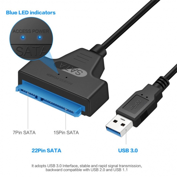 USB 2.0 zu SATA Adapter Konverterkabel 22Pin Drive Free 2.5 "SATA HDD SSD fš¹r Laptop