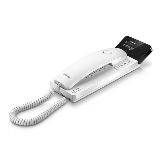 Philips Kabelgebundenes Design-Telefon M110W Scala - Strahlungsfreies Festnetztelefon weiß, Hörgeräte kompatibel, 2,75-Zoll-Disp