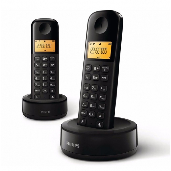 Philips D160 DUO Schnurloses Telefon - 4,1-cm-Display - schwarz - Plug-and-Play - Lautstärkeregler - Nummererkennung - optimiert