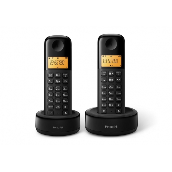 Philips D160 DUO Schnurloses Telefon - 4,1-cm-Display - schwarz - Plug-and-Play - Lautstärkeregler - Nummererkennung - optimiert