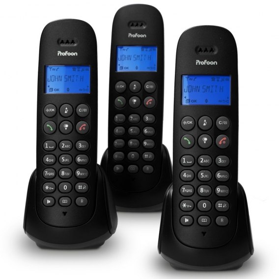 Profoon PDX-300 TRIPLE - DECT-Telefon mit 3 Mobilteilen, schwarz