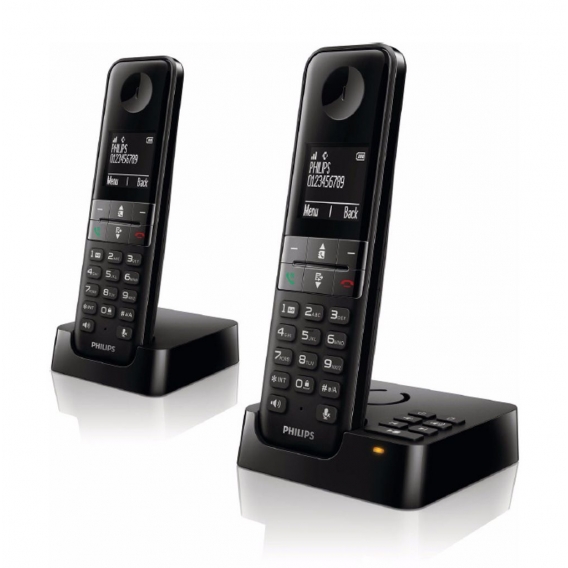 Philips - D4752B DECT-Telefon, Strahlungsarmes Schnurlostelefon mit Anrufbeantworter, 2 Mobilteile, 4,6-cm-Display, Freisprechfu