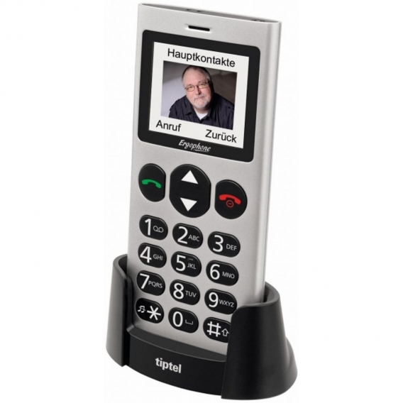 Tiptel Ergophone 6264, silber, Seniorenhandy, 2 Zoll Farbdisplay,4 Notrufnummern