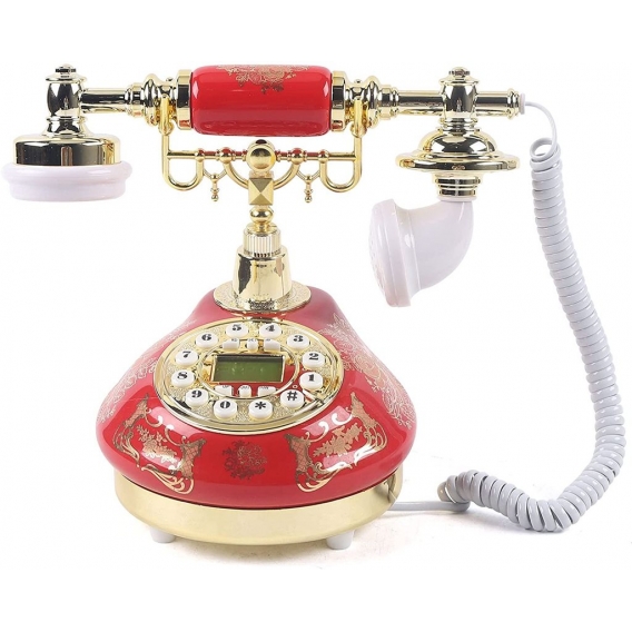 Retro Telefon Rot Vintage Keramik Festnetztelefon Nostalgie Zifferblatt Tischdeko