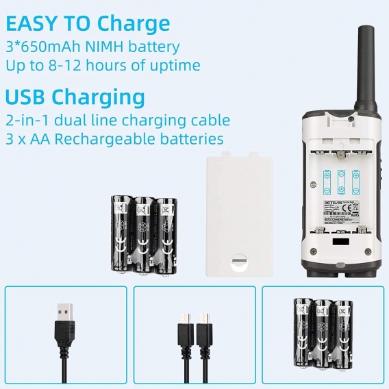 Retevis RT45 Walkie Talkie, PMR446 Lizenzfrei 16 Kanäle, VOX,10 Rufton, LED Taschenlampe, Walkie-Talkie Wiederaufladbar, USB Lad