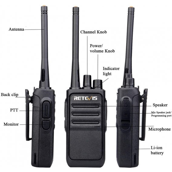 Retevis RT617 Funkgerät, Lizenzfrei Walkie Talkie, Industrie Notfall Funkgeräte, 16 Kanäle, CTCSS/DCS, VOX, SCAN, Nicht Magnetis